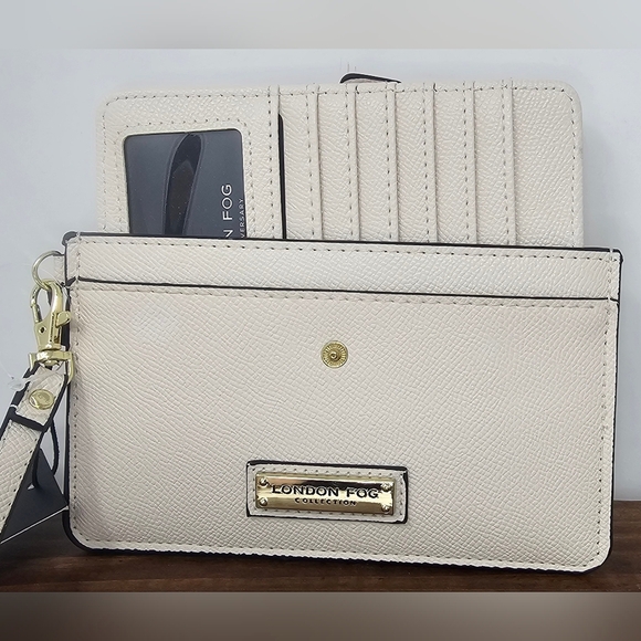 London Fog Sarina Wristlet Cream Caviar Embossed Zip-around Wallet Card Insert - Picture 5 of 12